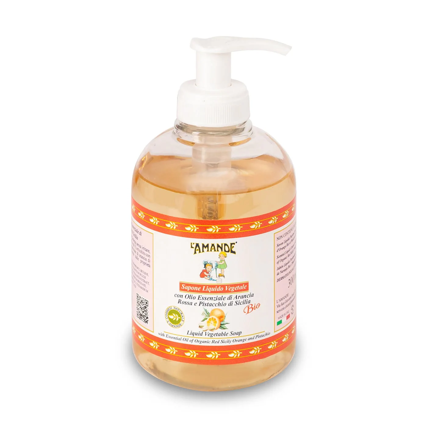 Ангеліна Ж. Растительное жидкое мыло L'Amande Sicily Liquid Vegetable Soap Сицилия, с красным апельсином и фисташкой, 300 мл photo