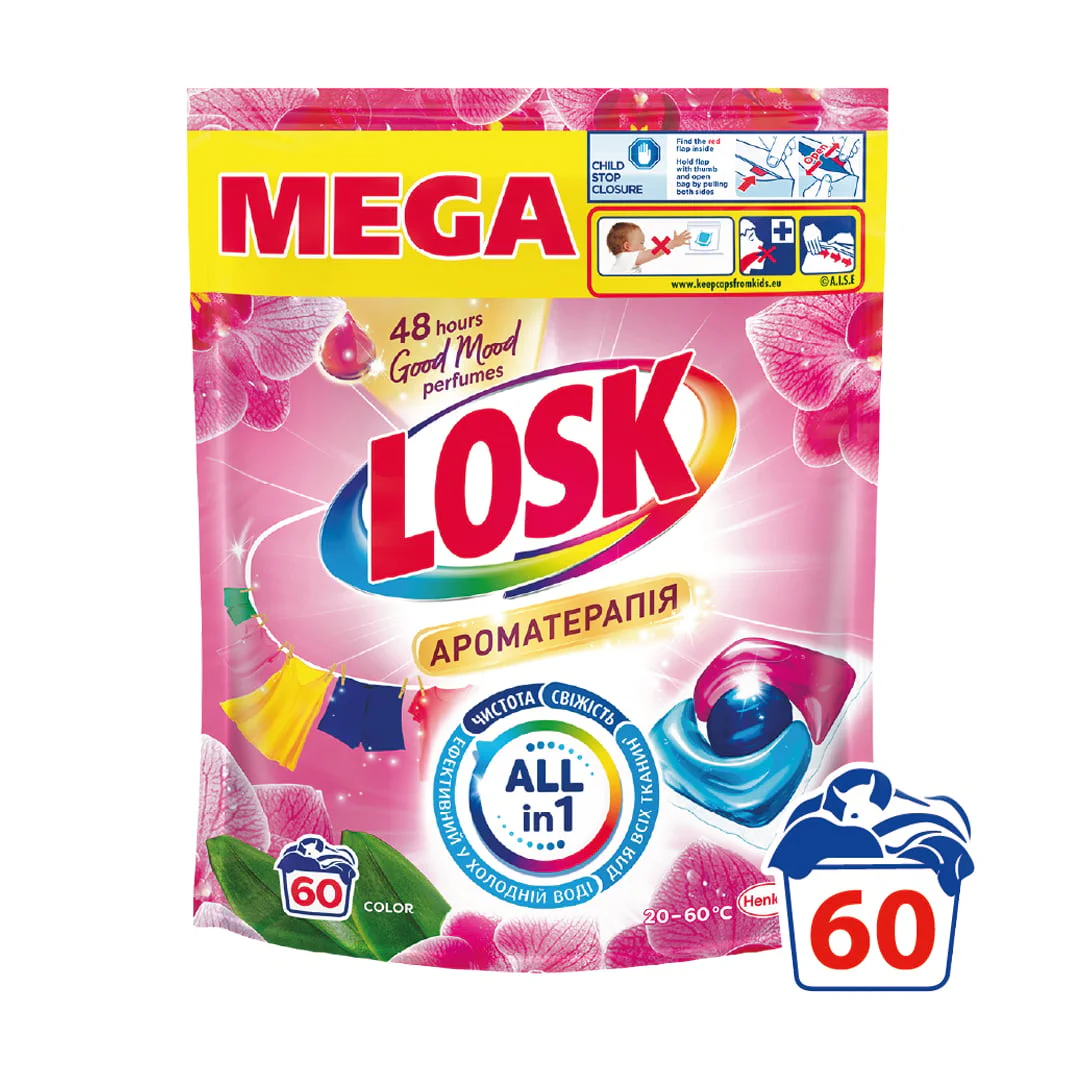 Яна Д. Капсулы для стирки Losk Ароматерапия, с эфирными маслами и ароматом малайзийского цветка, 60 стирок, 60 шт photo