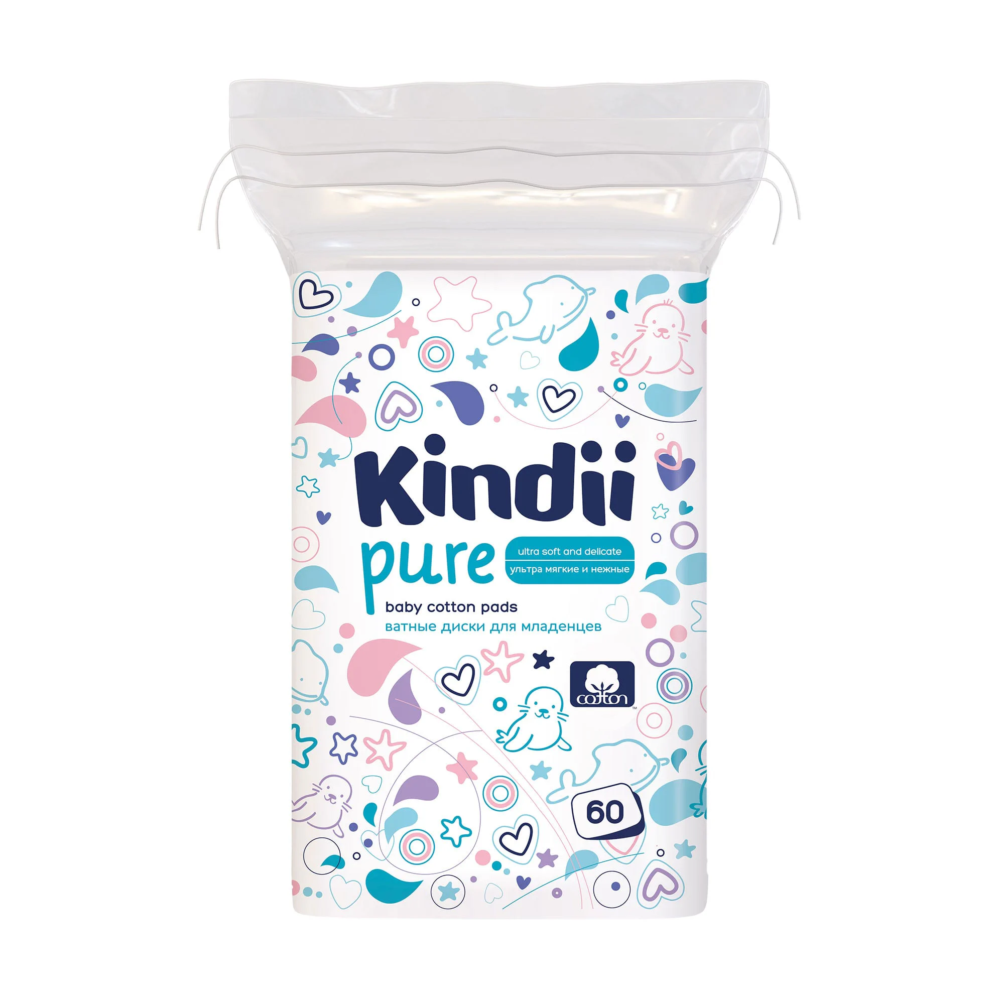 Олена М. Детские ватные диски Cleanic Kindii Pure Cotton Pads, 60 шт photo