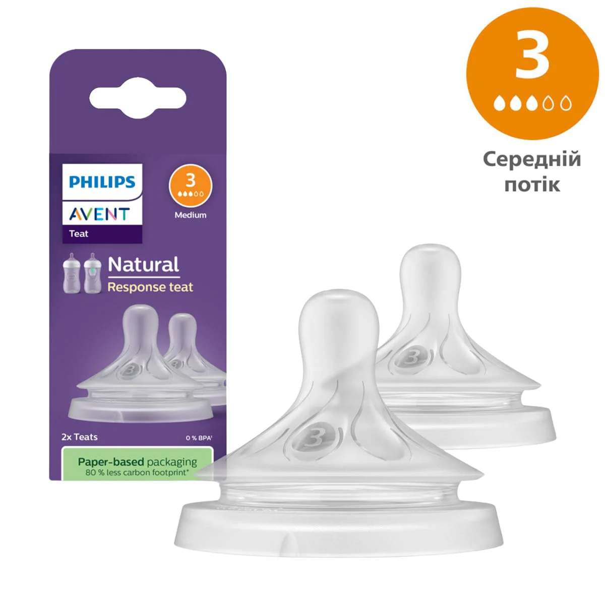 Єва К. Соска PHILIPS AVENT Natural средний поток (3), от 1 месяца, 2 шт (SCY963/02) photo
