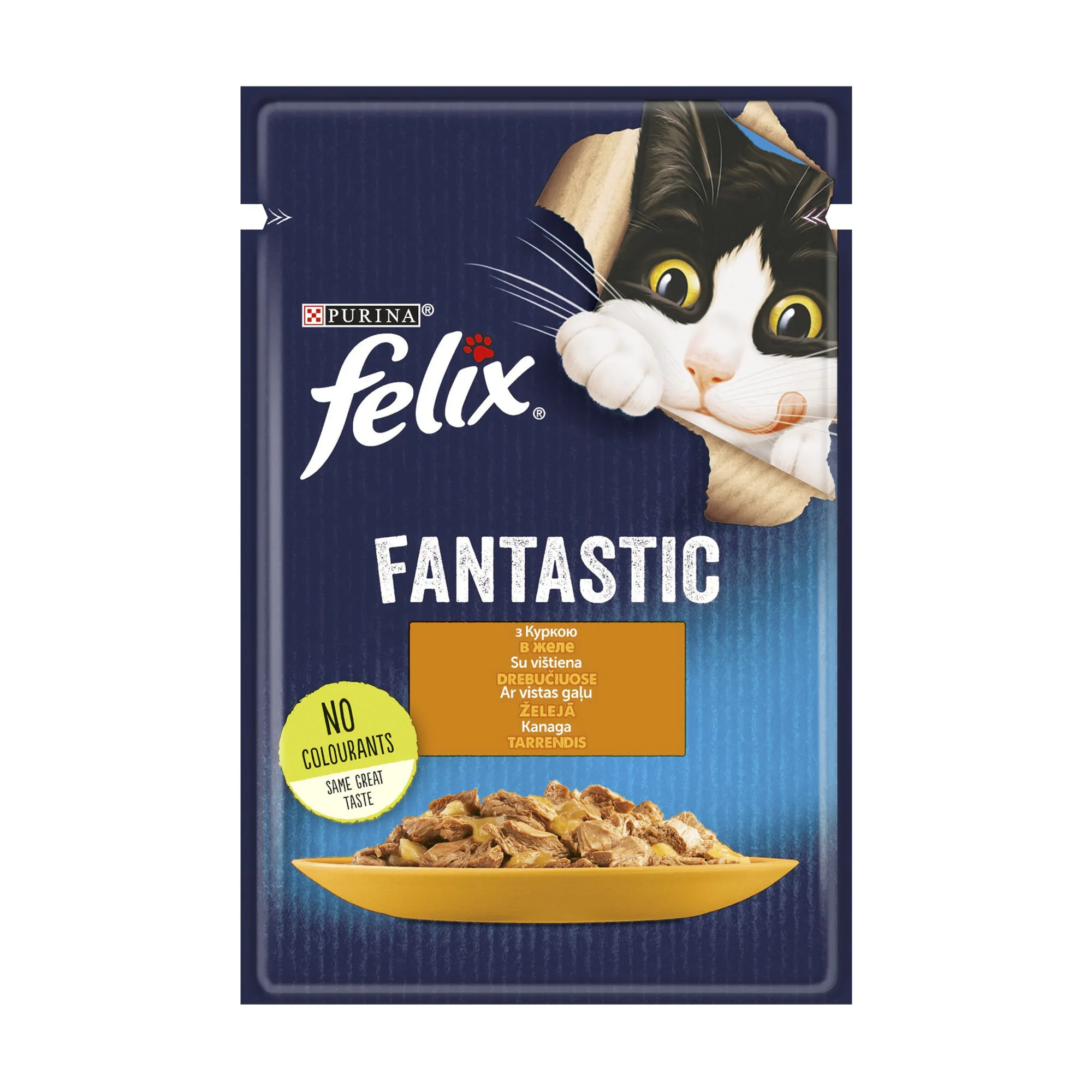 Тетяна Влажный корм для взрослых кошек Felix Fantastic с курицей, кусочки в желе, 85 г photo