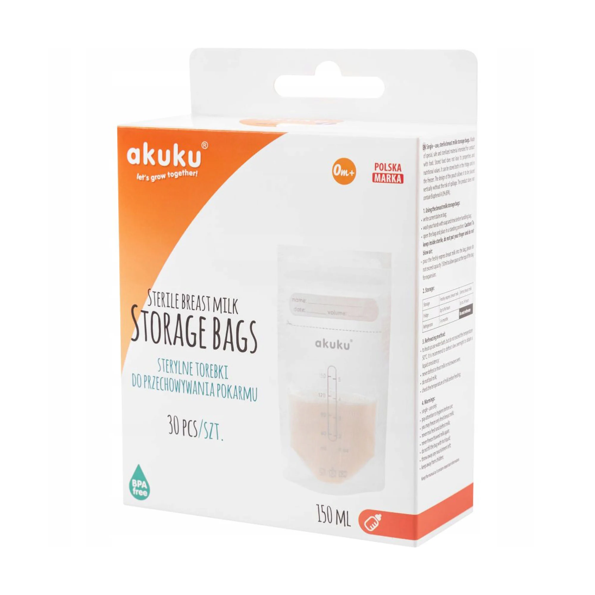 Юлія Пакеты для хранения грудного молока Akuku Sterile Breast Milk Storage Bags, 30*150 мл (А0011) photo