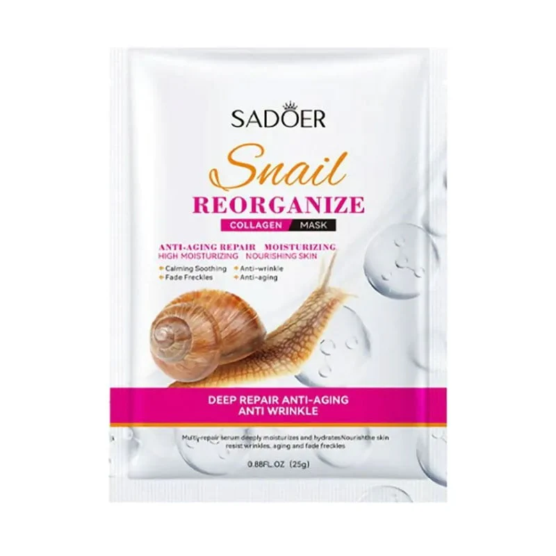 Денис Відновлювальна тканинна маска для обличчя Sadoer Snail Reorganize Collagen з колагеном та екстрактом слизу равлика, 25 г photo
