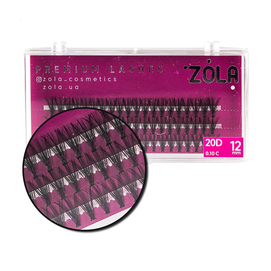 Елена Накладні вії пучкові Zola Premium Lashes 20D, C 0.10, 12 мм photo