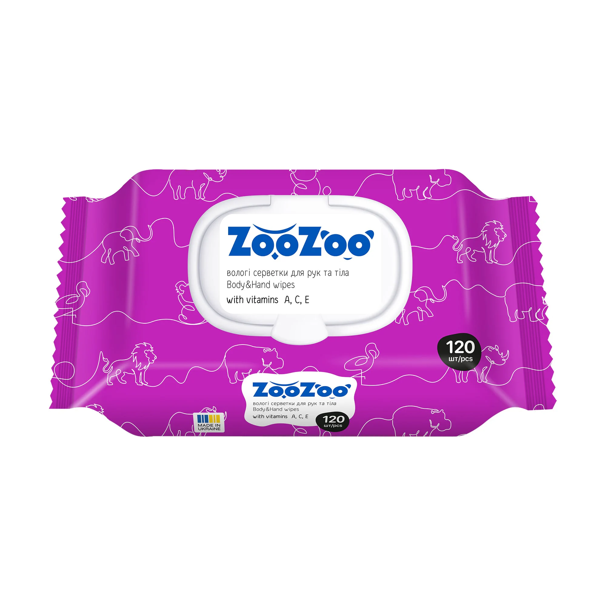 Ніколь Влажные салфетки для рук и тела ZooZoo Body & Hand Wipes с витаминами A, C, E, 120 шт photo
