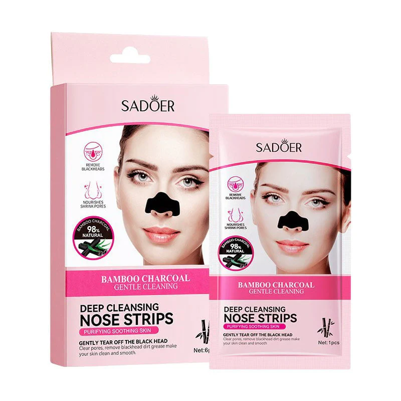 Вікторія С. Очищающая маска для носа Sadoer Bamboo Charcoal Deep Cleansing Nose Strips с бамбуковым углем, 6 шт photo