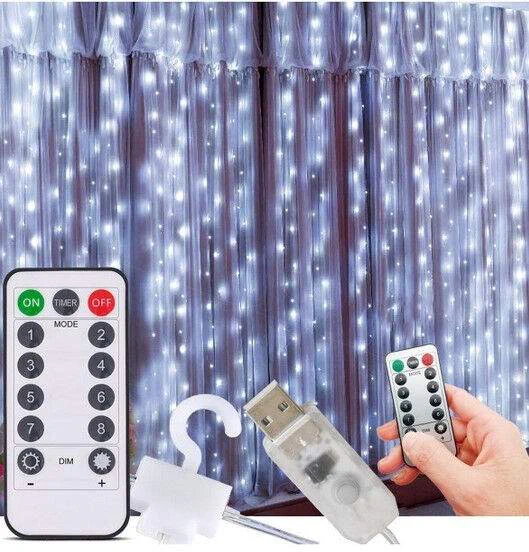 Віра Гірлянда штора крапля роси Sun Lamp 3х3 метри 300 LED з пультом і USB живленням біле світло SunLamp (976765) photo