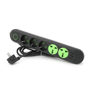 Сетевой фильтр F02U, 3 розетки EU + 2 розетки Universal + 3 USB, 1.5 м, сечение 3х0,75мм, 2500W, Black Voltronic F02U-Black (1660053)
