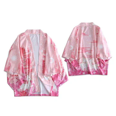 Плащ Хаори Накидка в японском стиле Розовый с оленями Pink Deer Couples H N PDC 01 (2113853)