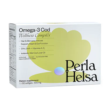 Омега-3 Perla Helsa Omega-3 Cod Wellness Complex из трески, с витаминами А, D3, 500 мг, 120 капсул